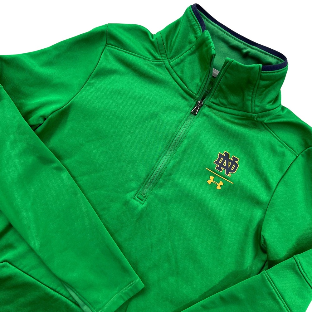 Under Armour Notre Dame 1/4 Zip Women XS Green Fleece Pullover Gameday Irish